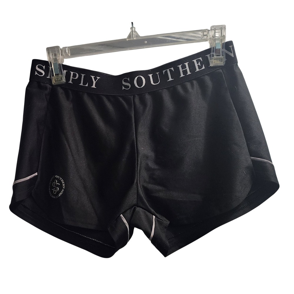 Simply Southern Kids Black Athletic Shorts Logo Waistband Size Medium